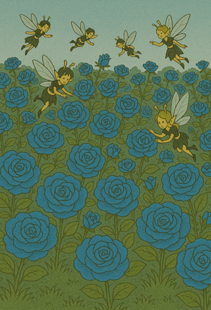 Fairies tending the blue rose garden